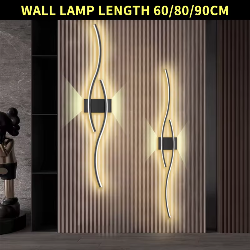 Moderne LED bande applique Double courbe télécommande lumière chevet décor noir or appliques murales