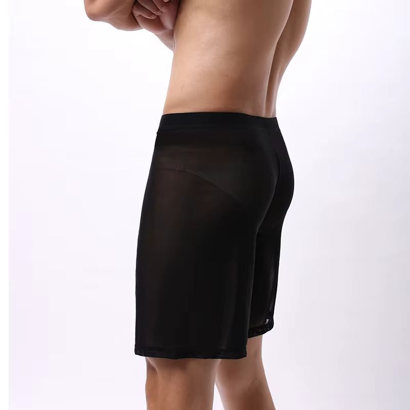 Boxer pour hommes, jambes longues, respirant, en maille transparente, pour entraînement sportif, séc