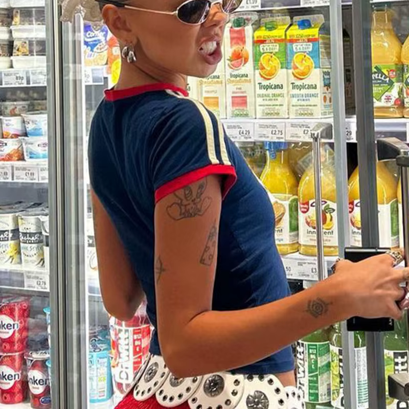 T-shirt slim à manches courtes pour bébé, haut court pour e-girl, streetwear à la mode, vêtements Y2