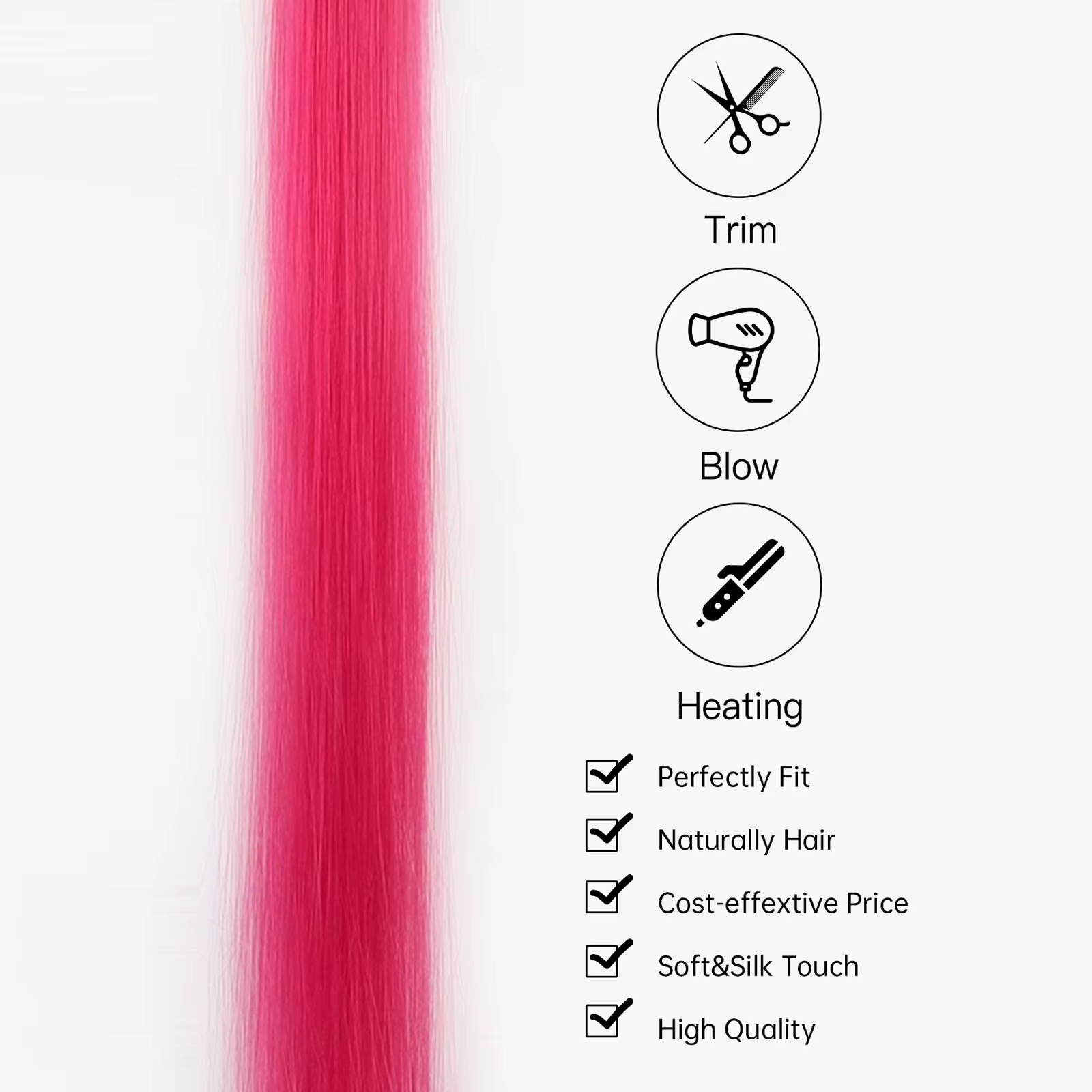Extensions de cheveux synthétiques colorées à clips, 5 pièces, Extensions de cheveux colorées arc-en