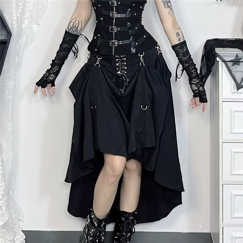 Goth Streetwear jupe gothique femmes Harajuku Emo Alternative Grunge taille haute pansement a-ligne 