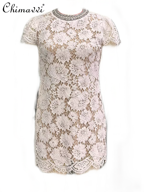 Robe à ongles française en dentelle, nouvelle mode lourde, haut de gamme, luxe, Slim, élégante, manc