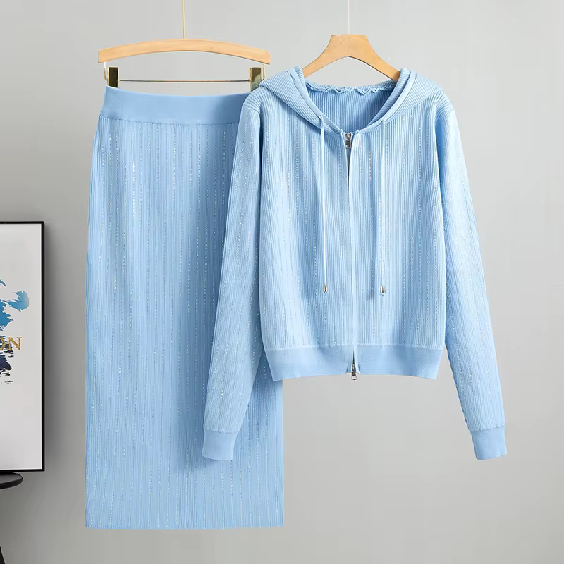 Cardigan tricoté pour femmes, taille haute, jupe enveloppée dans les fesses, costumes 2 pièces, ense