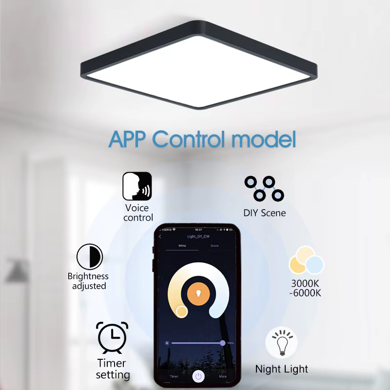 MARPOU Tuya plafonnier LED intelligent Grain de bois App commande vocale Alexa/Google télécommande p