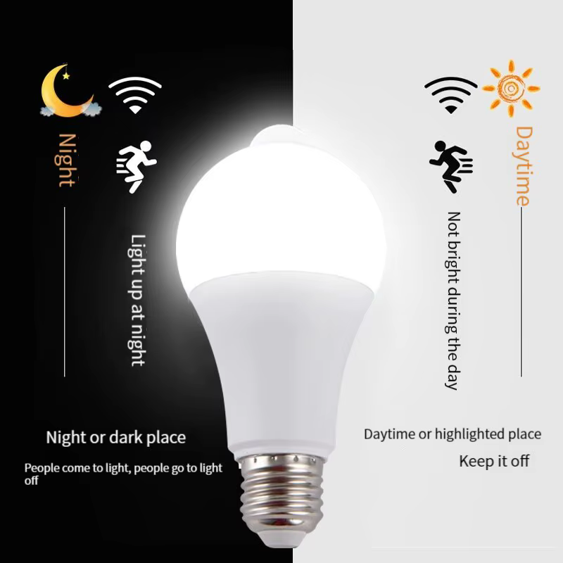 Ampoule LED avec capteur de mouvement PIR E27, Induction infrarouge humaine intelligente, lumière bl