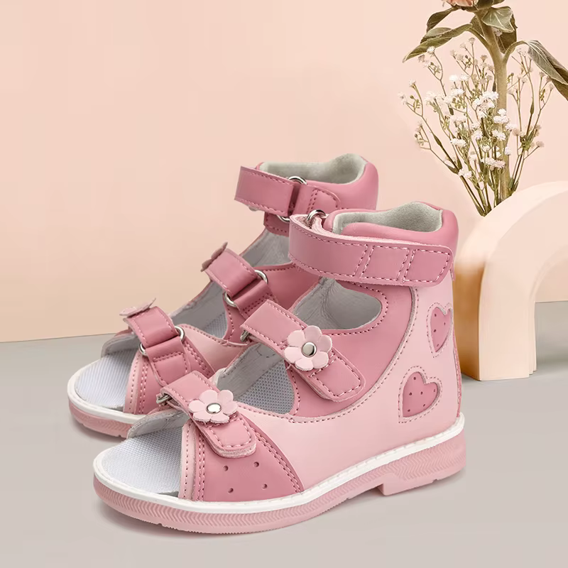 Sandales orthopédiques pour enfants boutons de fleurs pour enfants haut support de cheville correcti