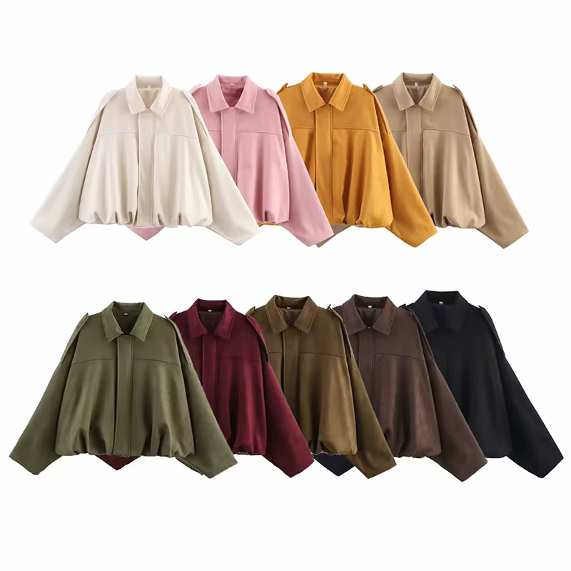 YENKYE nouveau 2025 femmes daim texturé Bomber veste à manches longues revers col manteaux amples dé
