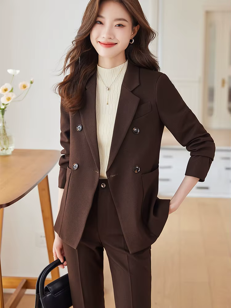 Costume pantalon à la mode pour femmes, tenue de bureau et de travail, Blazer et pantalon Beige, noi