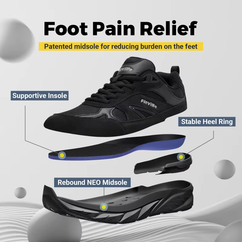 FitVille Chaussures de marche pour hommes à coupe extra large avec soutien de la voûte plantaire, ba