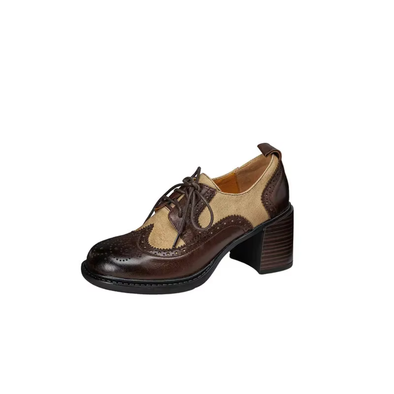Escarpins en cuir de vache à talons hauts pour femmes, mocassins à la mode, chaussures rondes, desig