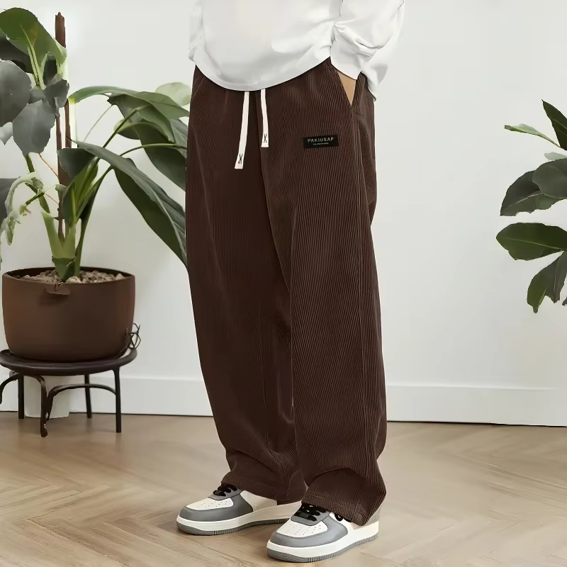 Nouveauté 2026 Pantalon décontracté en velours côtelé pour homme, coupe ample et droite, style stree