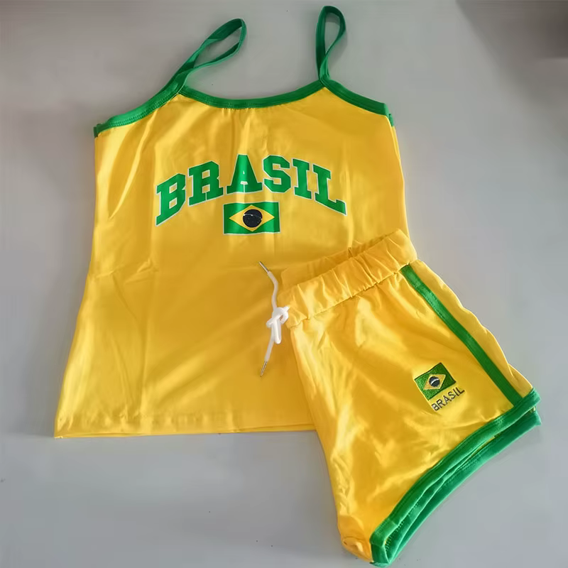 Ensemble deux pièces Y2k fronde + short, débardeur imprimé de lettres brésiliennes, dos nu, Slim, sa