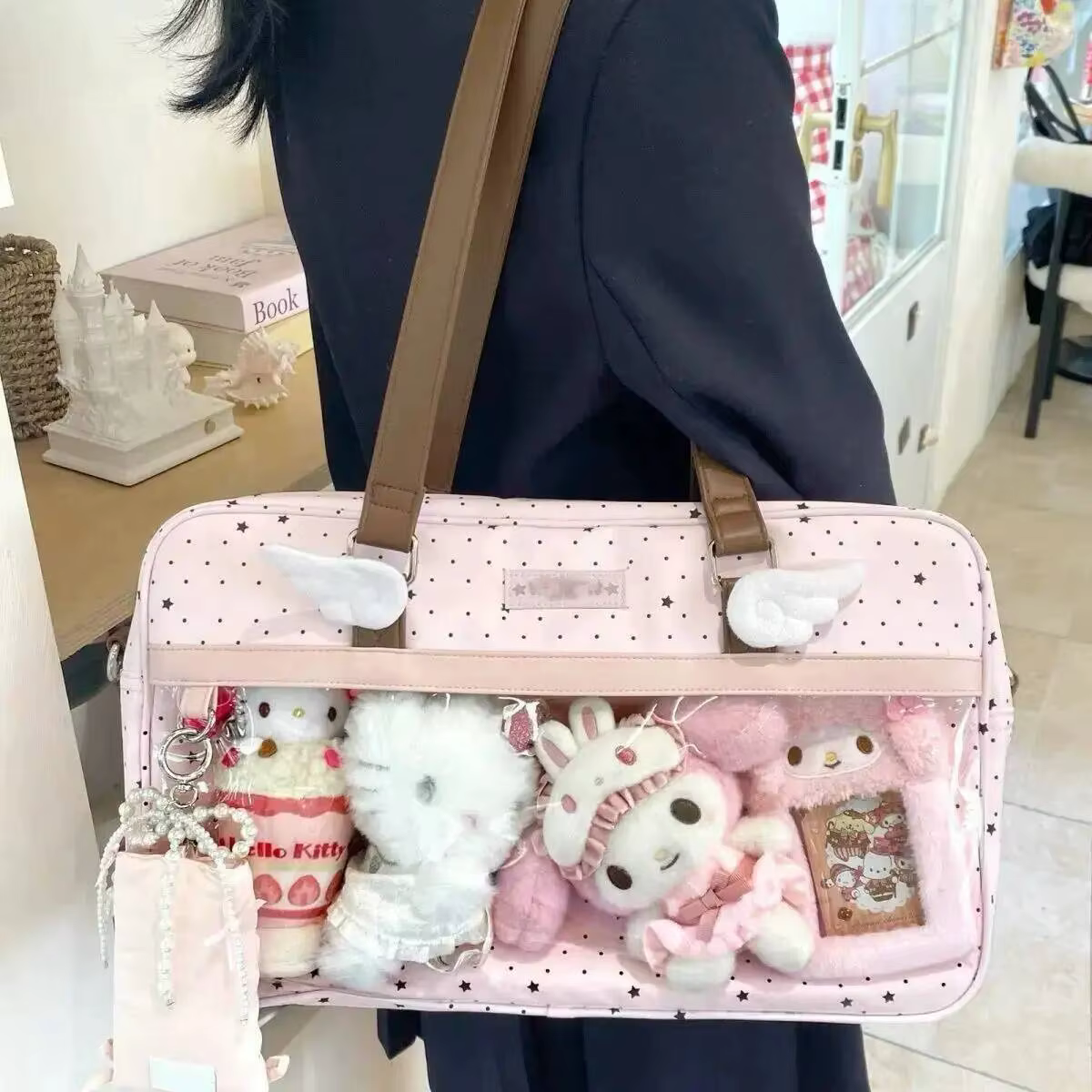 Nouveau Sac à Bandoulière Ita Grande Capacité en Dentelle, Style Lolita, avec Poche Transparente, Y2