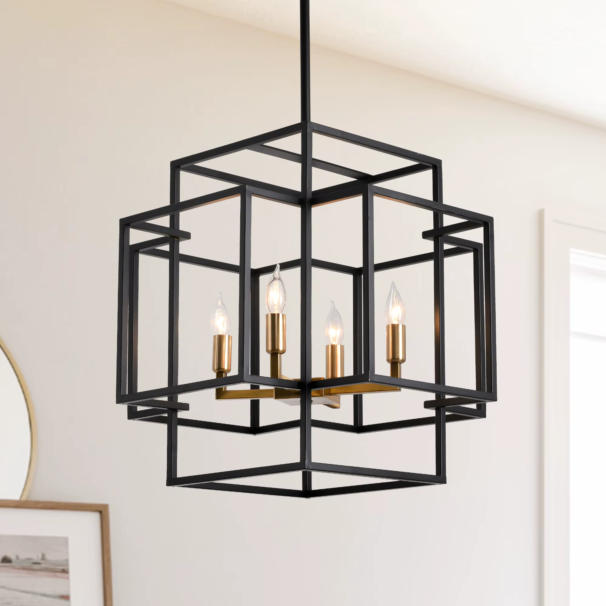 Lustre de salon industriel de style américain, luminaires suspendus, lanterne de ferme, 4 lumières,