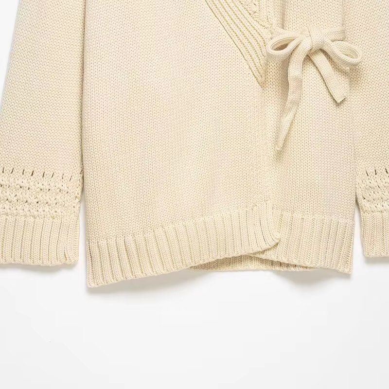 NLZGMSJ Cardigan Femme 2026 Printemps Épais Manches Longues Irrégulier à Nouer Ample Tricoté Manteau
