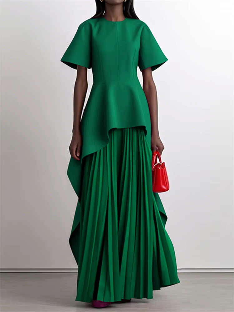 Yeezzi – robe Peplum élégante pour femmes, pour Banquet de mariage, manches courtes plissées, ourlet
