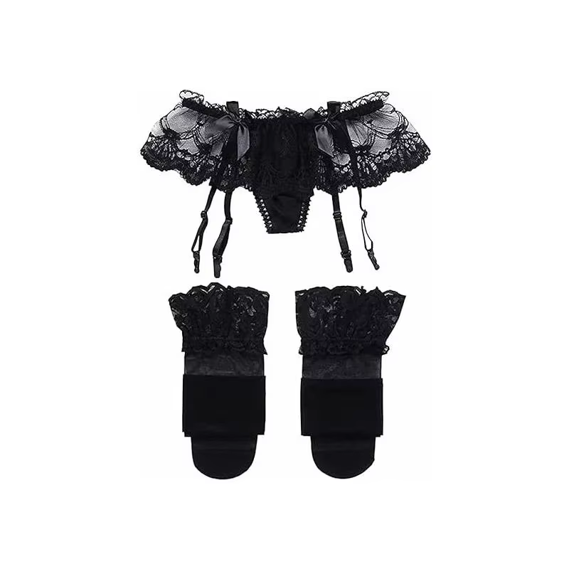 Ensemble porte-jarretelles et bas en dentelle pour femmes, culotte à bretelles en Jacquard, Mini jup