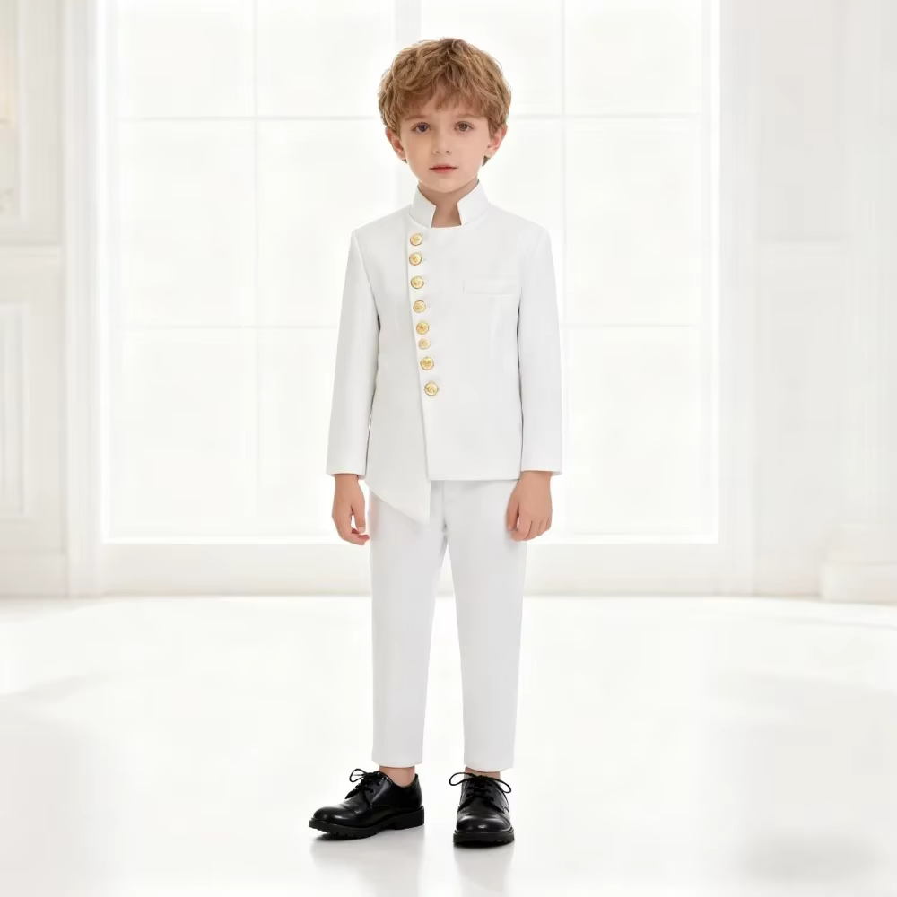 Ensemble de costume formel blanc luxueux pour enfants, nouvelle collection hiver, 2 pièces, blazer e