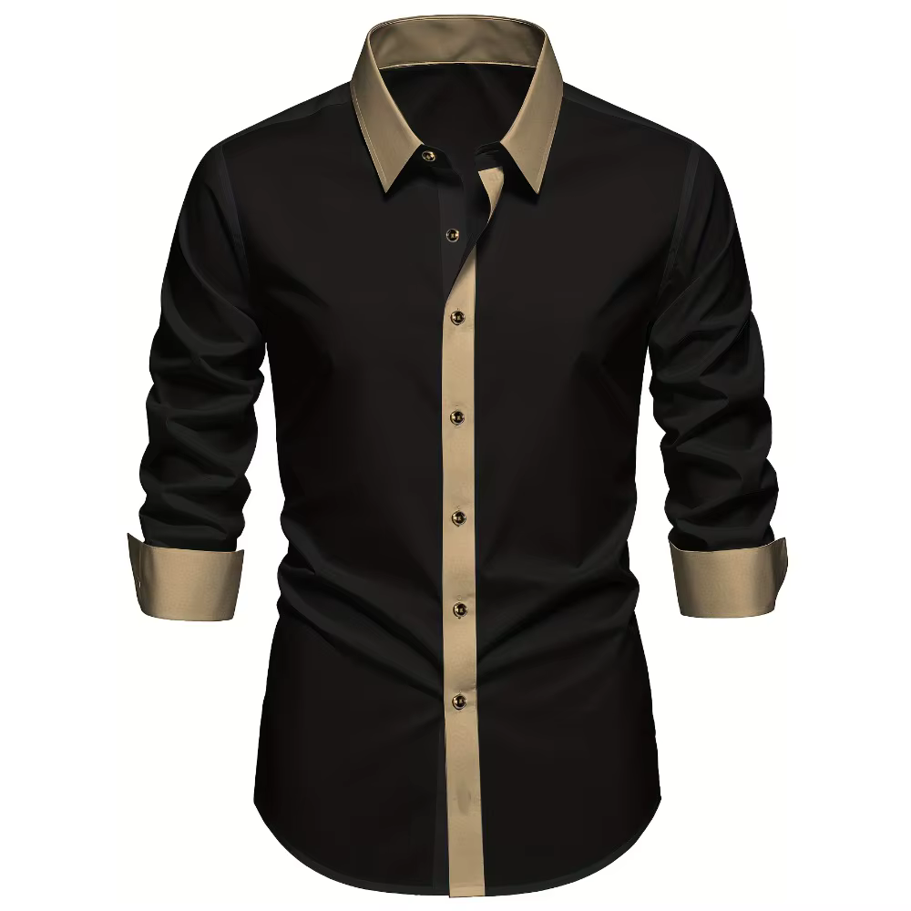 FGKKS hommes chemise noire flambant neuf haute rue Patchwork à manches longues intelligent décontrac