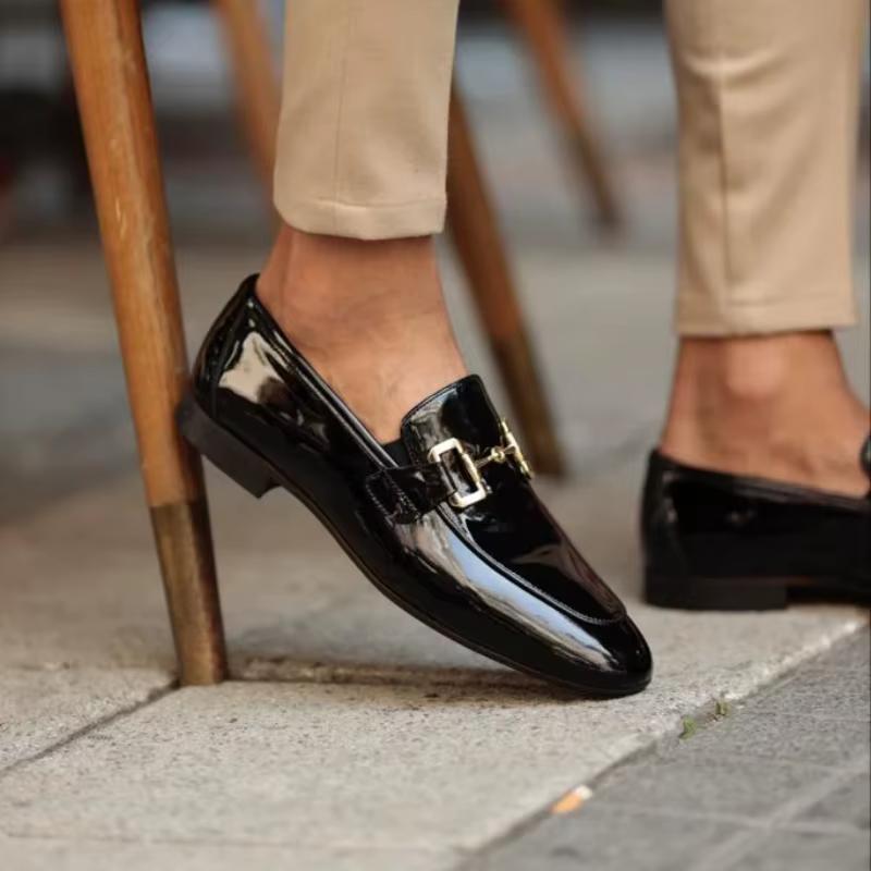 Mocassins noirs en cuir Pu pour hommes, chaussures à bout rond, solides, faites à la main, pour affa