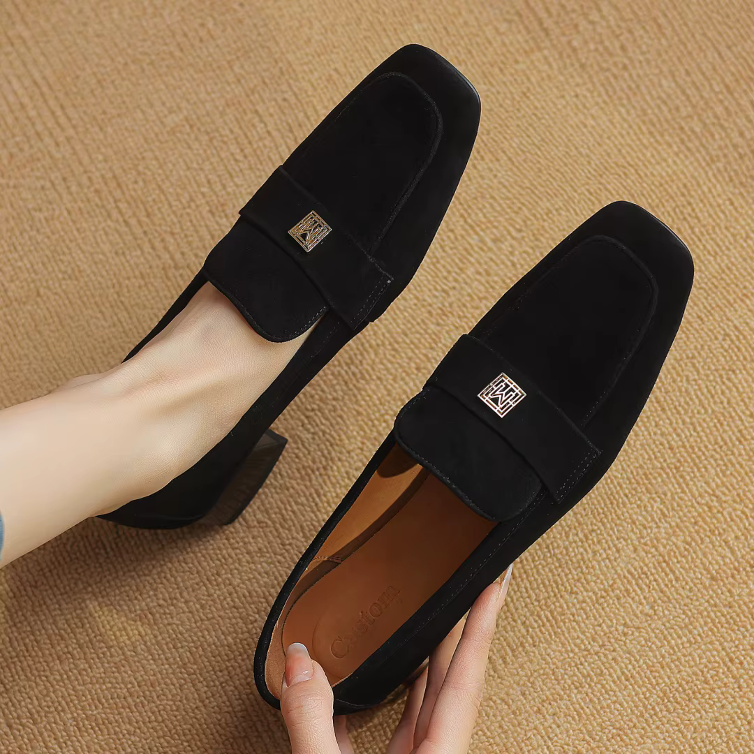 Mocassins en cuir suédé naturel pour femme, bout carré, haute qualité, doux, confortable, nouveau, p