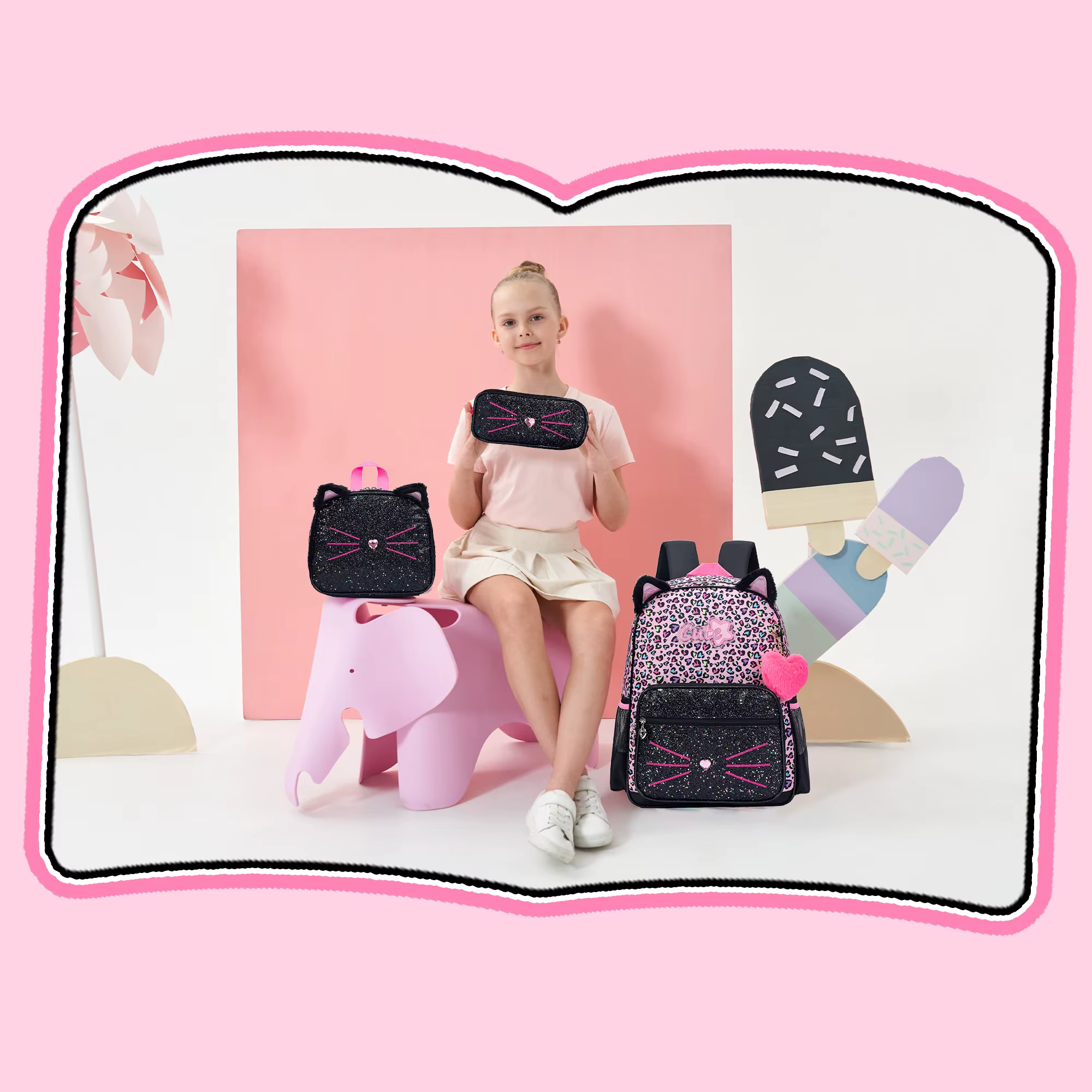 Sac à dos mignon pour filles, sac à dos esthétique, sac d'école pour filles, sac à dos avec boîte à 