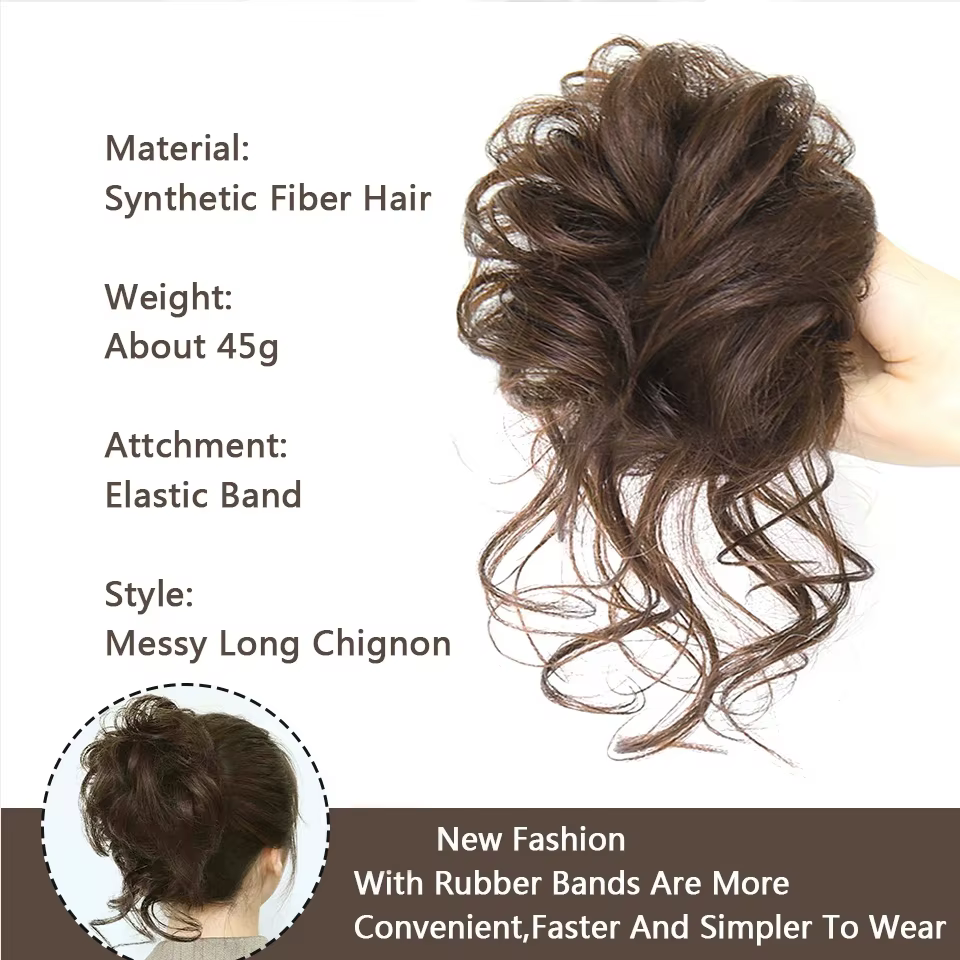 LUPU – Chignon synthétique bouclé en désordre, bandeau élastique, faux cheveux pour femmes, épingles