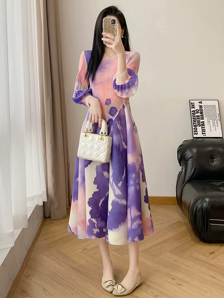 Miyake 2025 été nouvelle robe plissée plis boutons fins français plissé café pause robe Style étrang