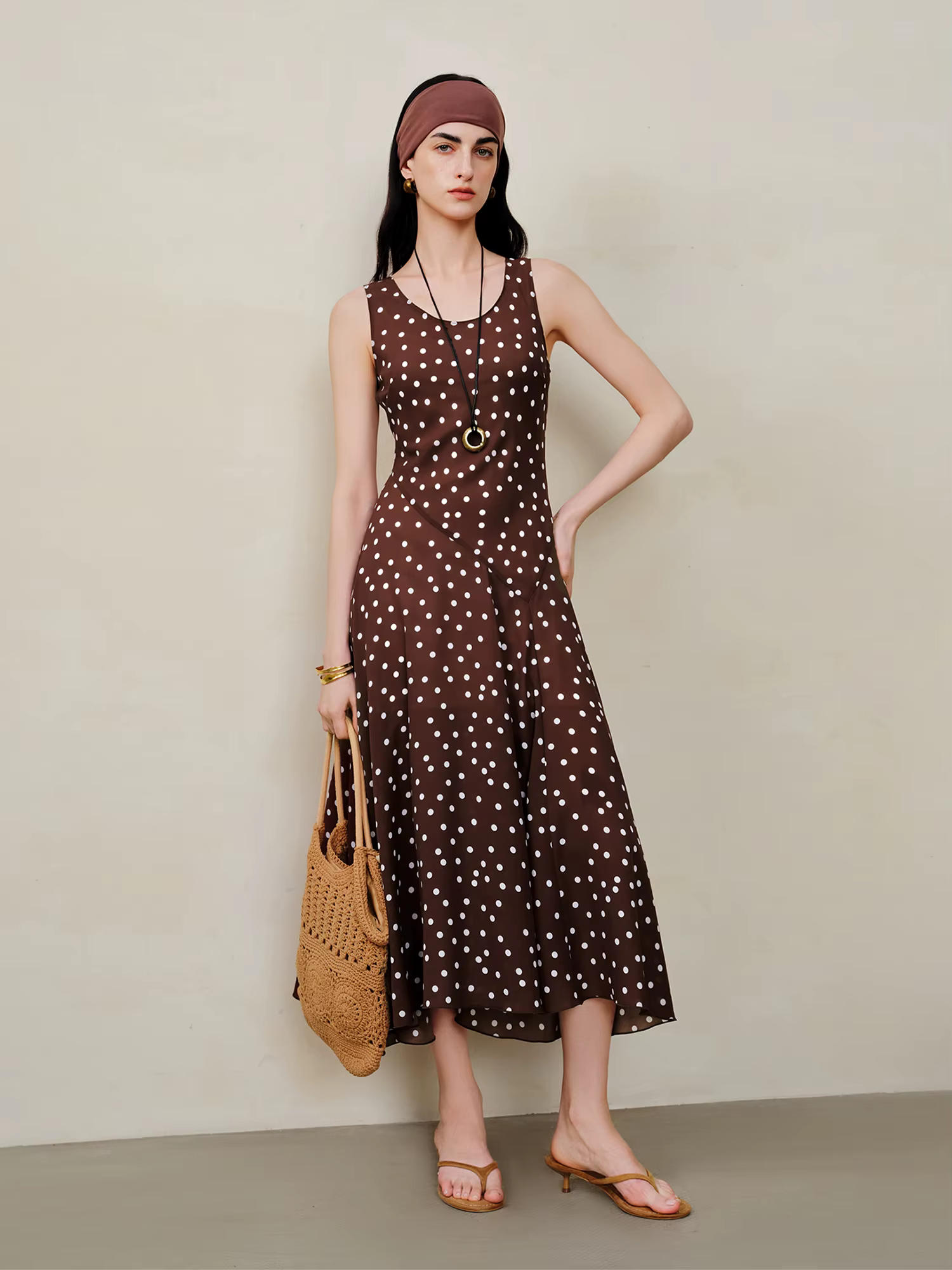 Robe nuisette diagonale rétro à pois en mousseline ZIQIAO pour femme, nouveau style été 2026, robe g