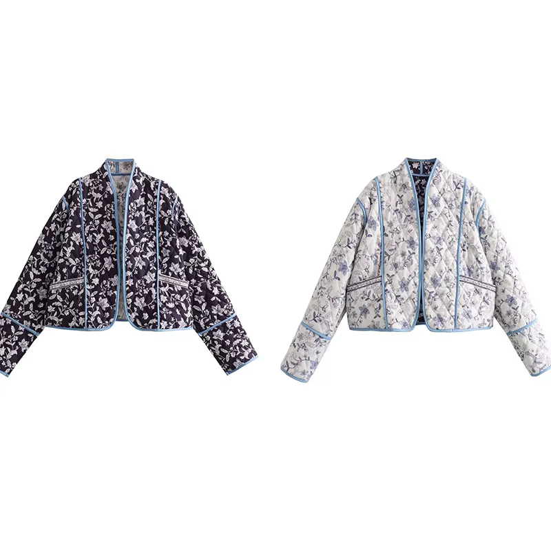 Manteau en coton violet à motifs floraux vintage pour femme, collection automne-hiver 2026, veste dé