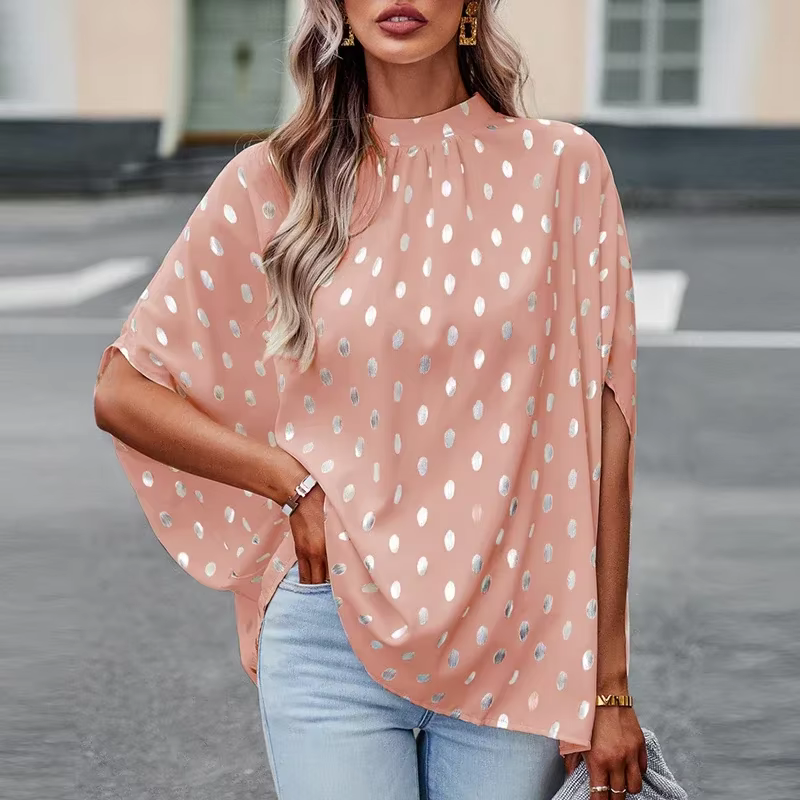 2023 chemises à pois haut femmes rétro automne Blouse volants à manches longues décontracté en mouss