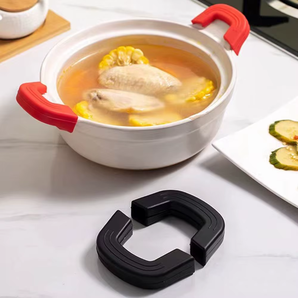 Couvercle de poignée de casserole en Silicone, Anti-brûlure, antidérapant, manchons de Clip d'oreill