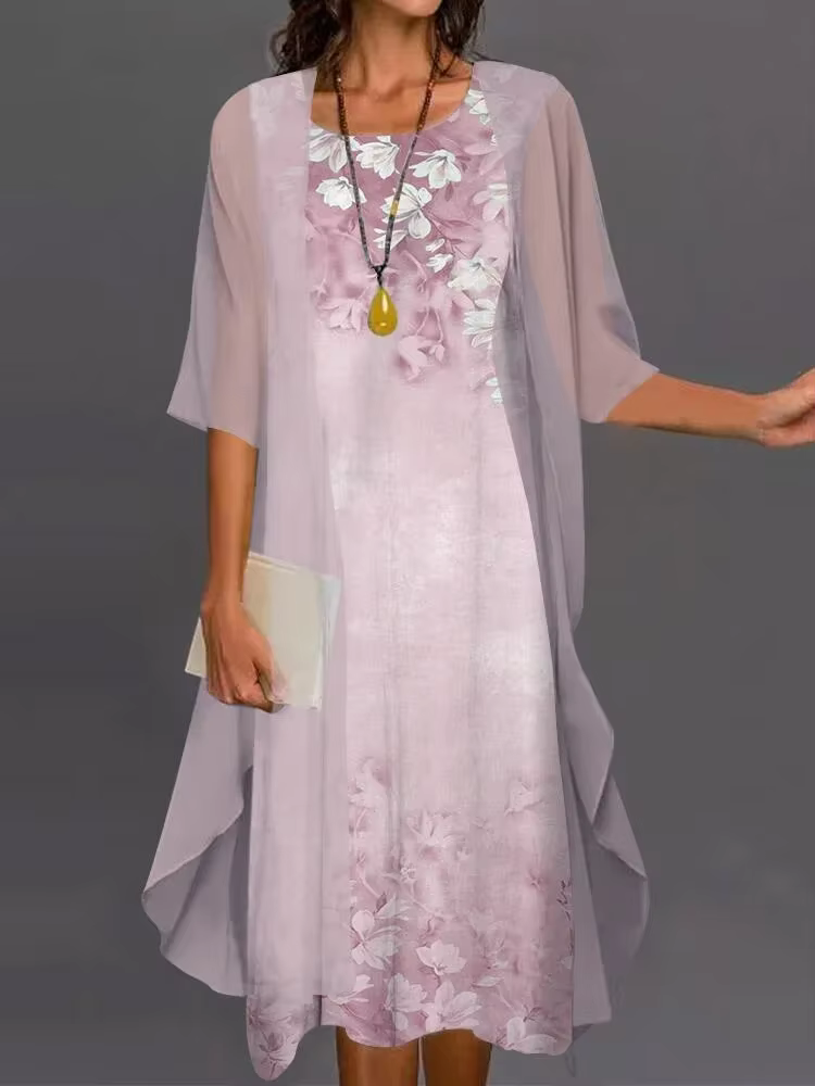 Robe d'été en mousseline de soie pour femmes, sans manches, col rond, imprimé, ample, pour soirée + 