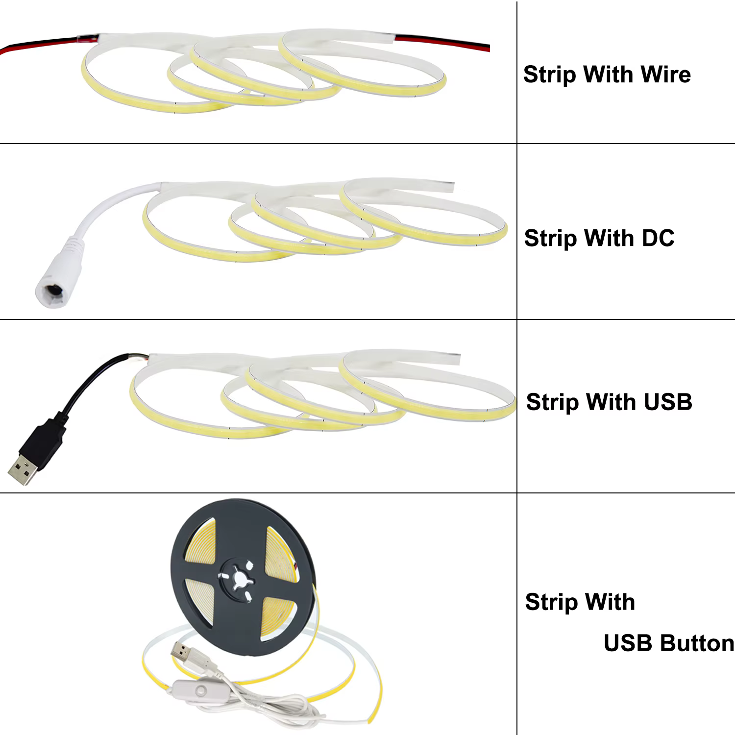 Bande lumineuse COB 5V 5mm, ruban à intensité variable, 320 led/m, barre lumineuse Flexible pour écl