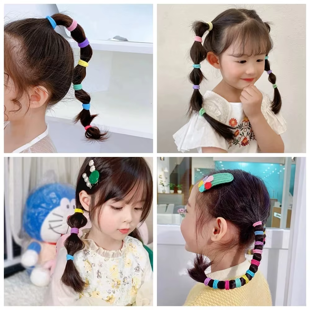 100 pièces coloré de base en Nylon élastique attaches de cheveux pour les filles enfants queue de ch