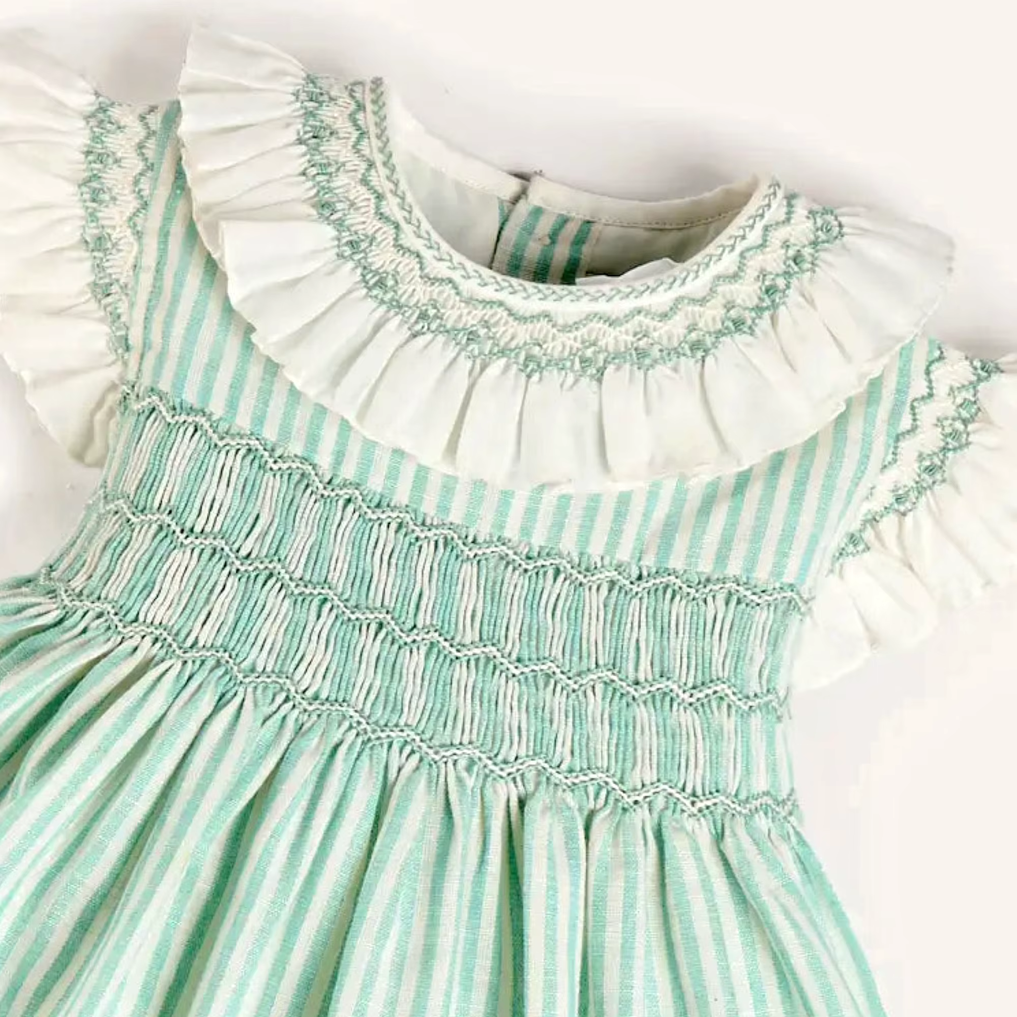Robes d'été élégantes sans manches pour filles, couleur verte, rayées, avec col smocké à volants fai