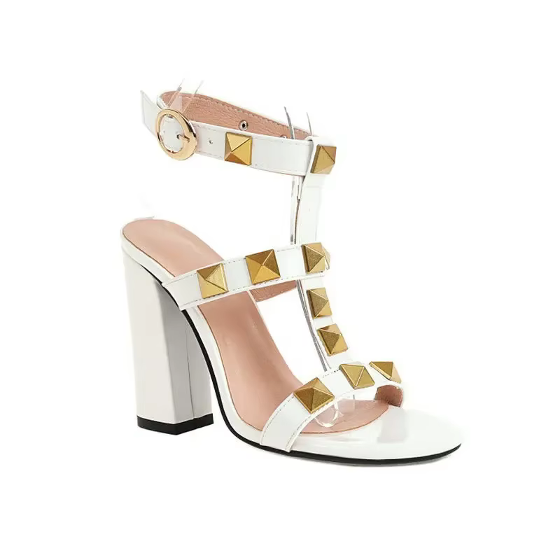 Luxe été Sexy pansement bloc talons hauts femmes chaussures blanc Extra grande taille 45 46 47 femme