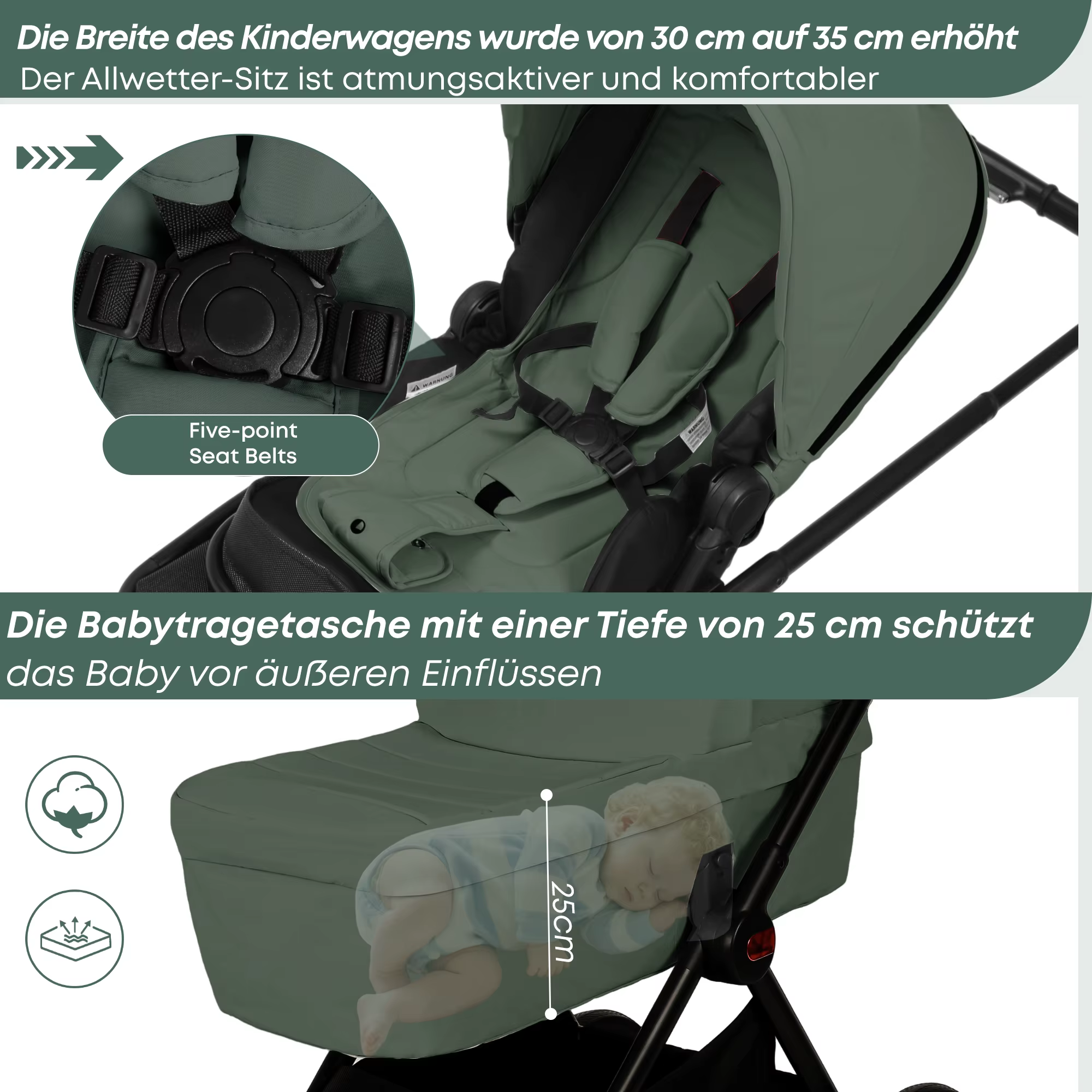 Poussette multifonctionnelle légère 2-en-1 de haute qualité, chariot bidirectionnel, cadre en alumin