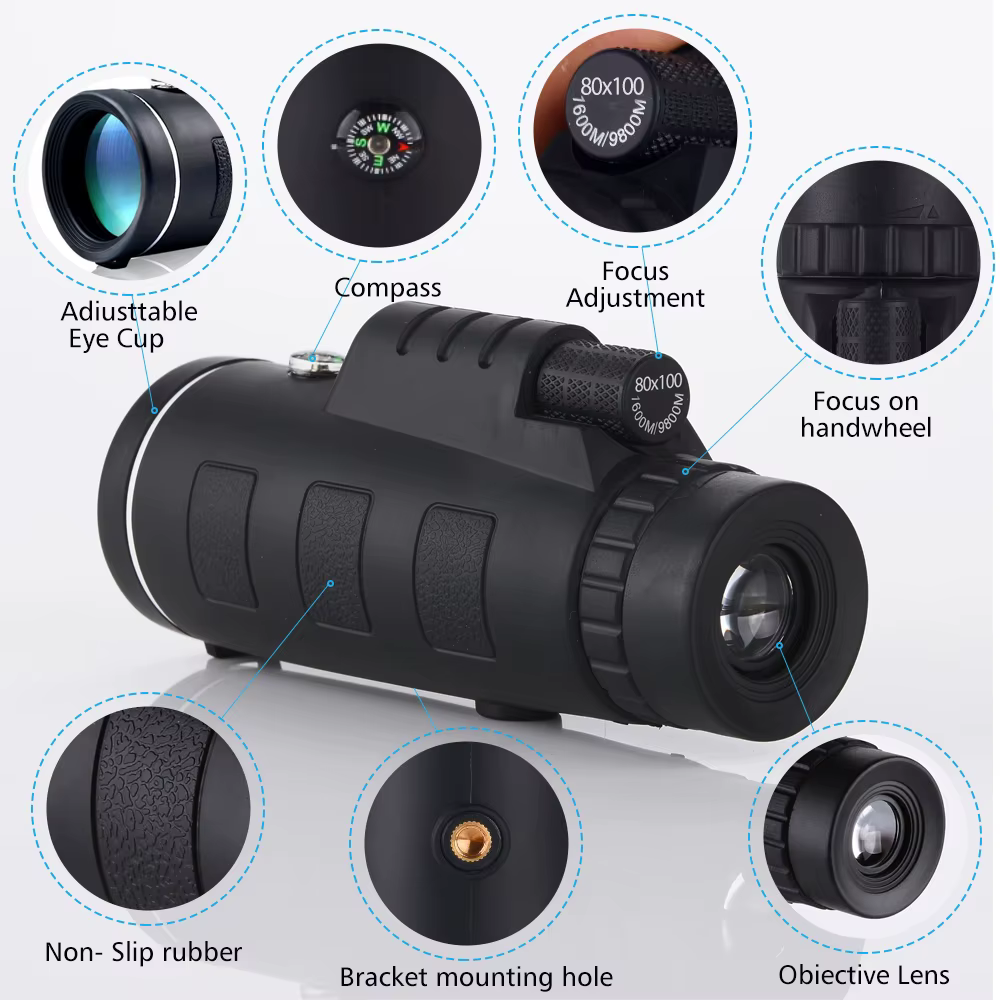 Télescope monoculaire 80x100 HD, n'aime injuste, pour l'extérieur, portable, longue portée, étanche,