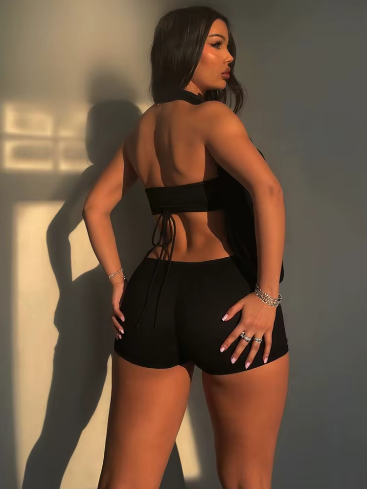 Kliou – combishort dos nu pour femmes, col oscillant, Sexy, superbe, plissé, dos nu, Slim, barboteus