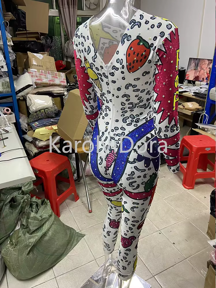 Costumes de Performance avec Strass Brillants pour Femme, Robe de brevSexy et Colorée, Dessin Animé,