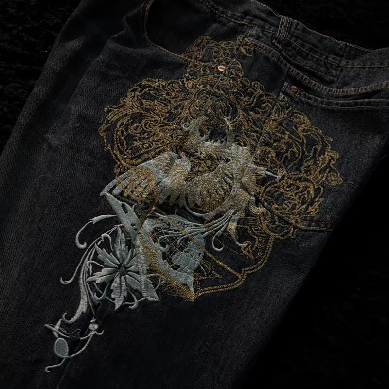 Jean Baggy brodé pour hommes, nouvelle mode américaine, motif surdimensionné, Y2K, gothique, Harajuk