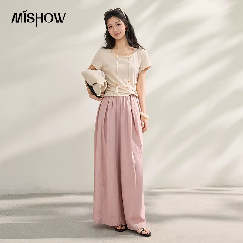 MISHOW Lyocell Nouveau pantalon décontracté pour femme, large, plissé, fluide, amincissant, longueur