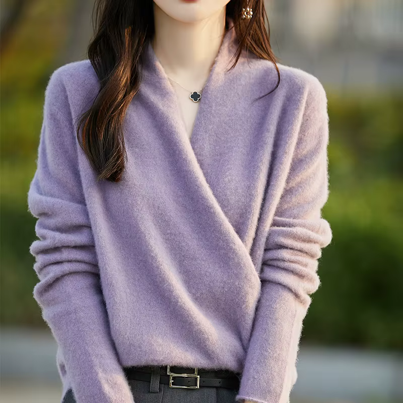 Hiver 100% Pure laine tricoté femmes pull col en v pull Standard cachemire tricots nouvelle mode Sex