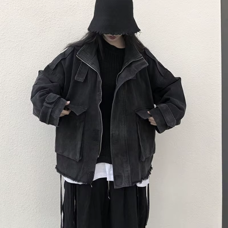 Gidyq-Veste en jean à pampilles pour femmes, mode coréenne, grande poche, adt, denim, combiné, tout 