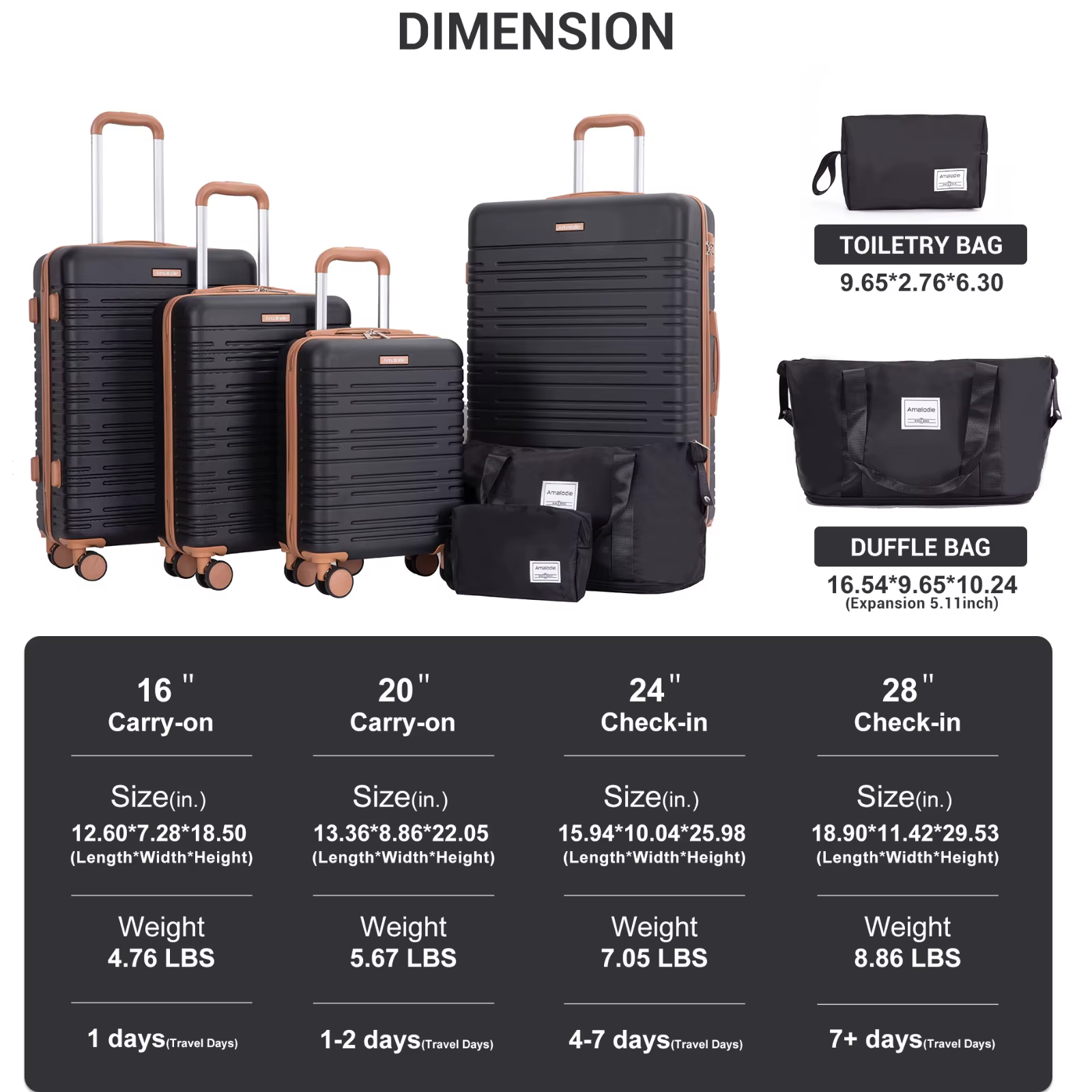 Ensemble de bagages 4 pièces, valises avec doubles roulettes pivotantes et serrure TSA, ensemble de 