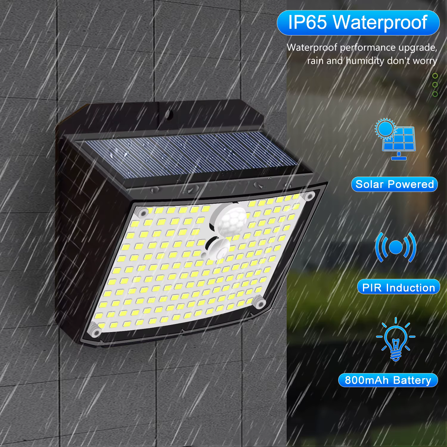 Applique Murale Solaire à 158 LED avec Détecteur de Mouvement, Imperméable et Sans Fil, Éclairage d'