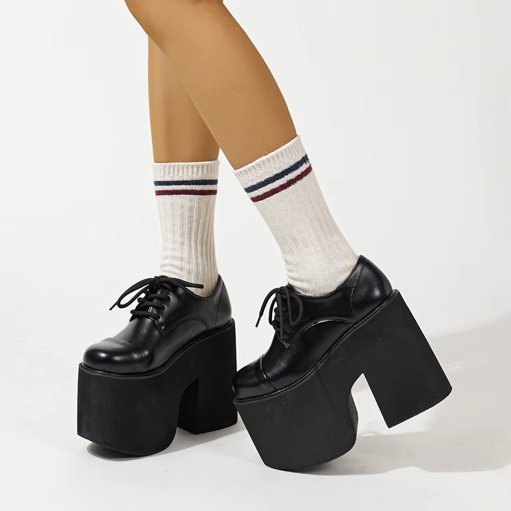 Gdgydh femmes escarpins à talons épais à lacets élégant Oxford plate-forme pompes pour femmes hauteu