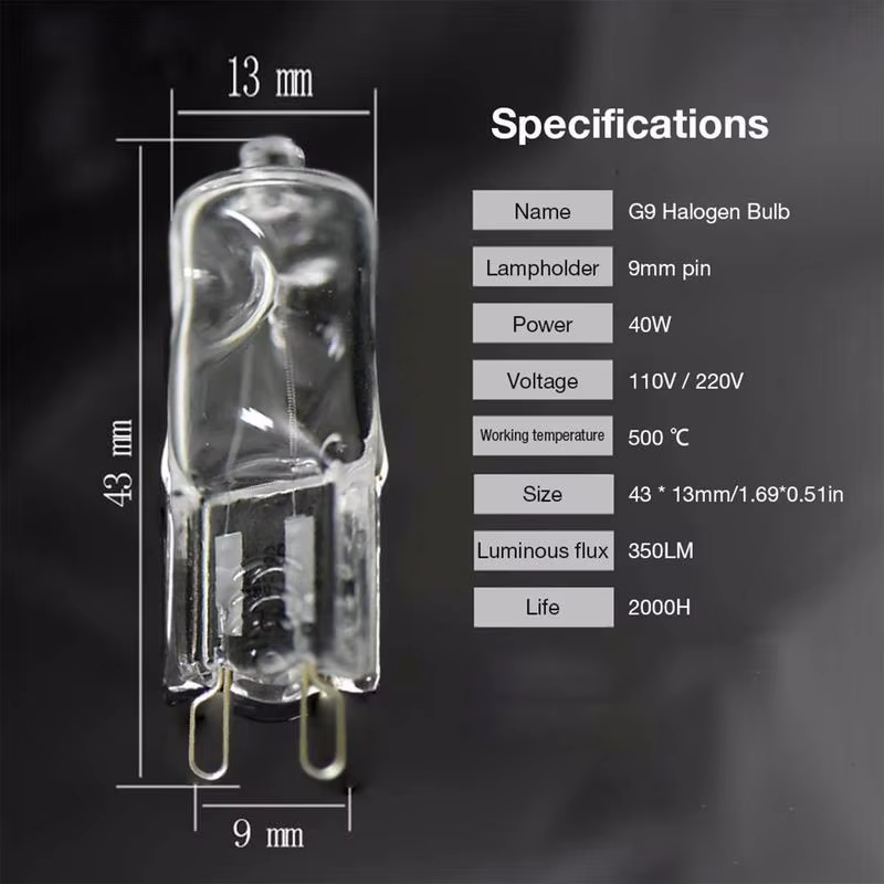 Ampoule halogène G9 40W pour micro-ondes, éclairage de four, verre transparent, chaque éclairage int
