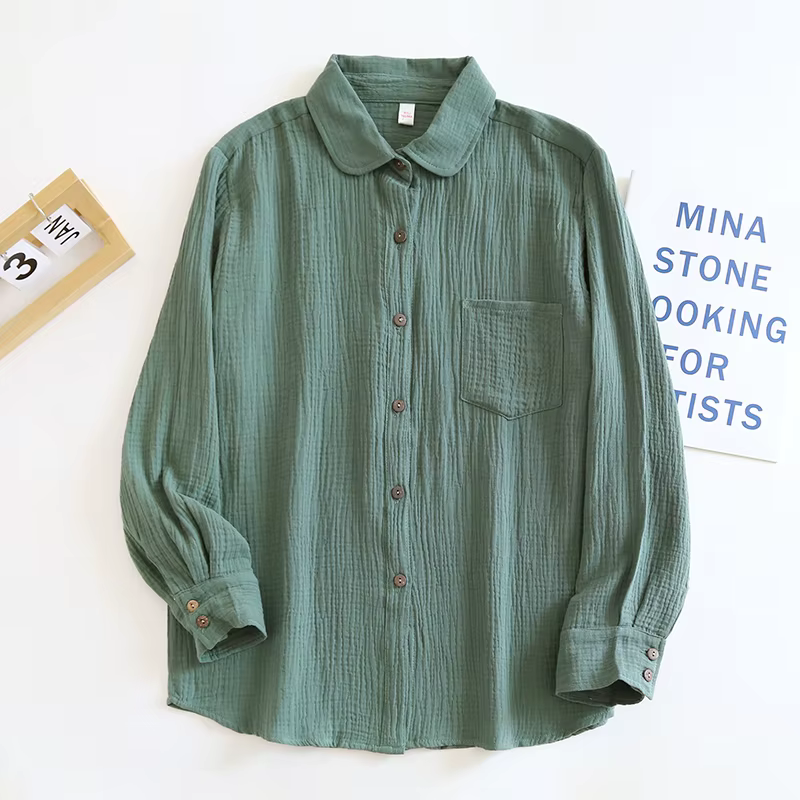 Chemises et chemisiers à manches longues pour femmes, 100% coton, chic, décontracté, boutonné, print